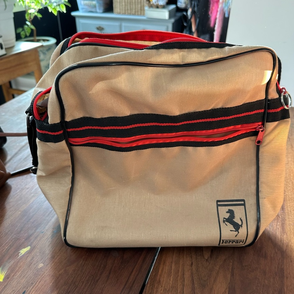 Ferrari Tan and Red vintage travel bag